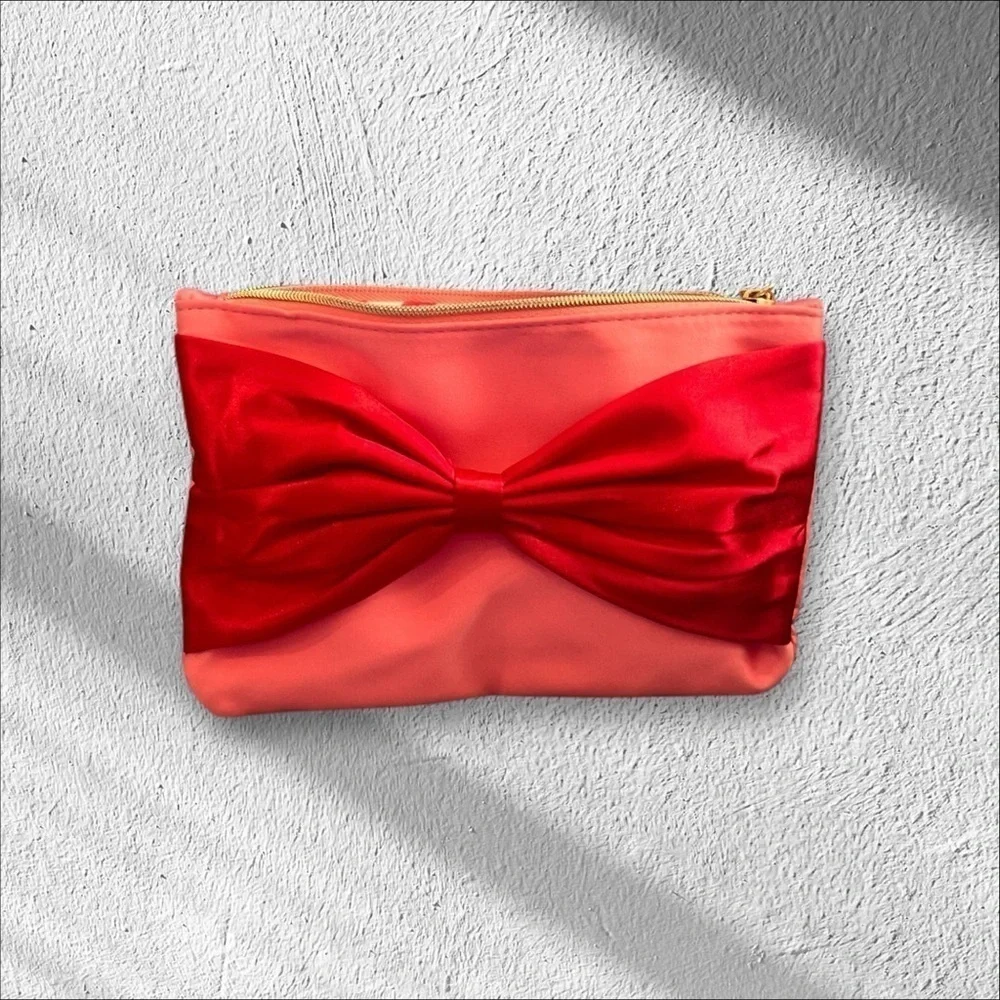 Ipsy elegant red bow and pink color make up bag December 2024 zipper New